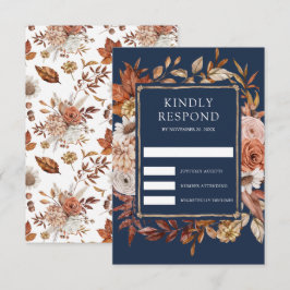 Terracotta Floral Navy Blue Wedding OSA Kort