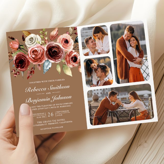Terracotta Floral QR Code Beige Tan Wedding Inbjudan (Skapare uppladdad)