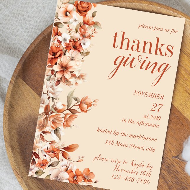 Terracotta Floral Thanksgiving Dinner Invitation Inbjudningar (Skapare uppladdad)