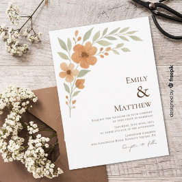 Terracotta Floral Watercolor Wedding Invitation Inbjudningar