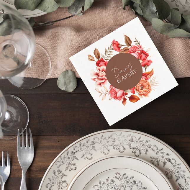 Terracotta Floral Wedding Cocktail Napkin Pappersservett (Skapare uppladdad)