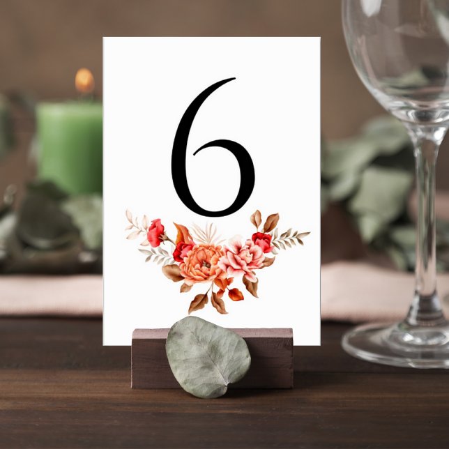 Terracotta Floral Wedding Table Number Card Bordsnummer (Skapare uppladdad)