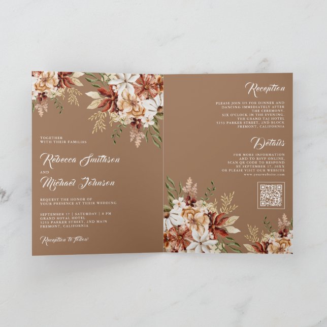 Terracotta Floral Wildflower Beige Tan Wedding Inbjudan (Inuti)