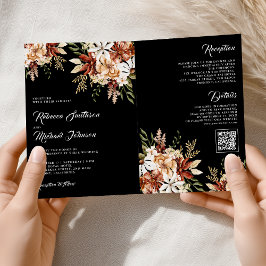 Terracotta Floral Wildflower Black Wedding Inbjudan