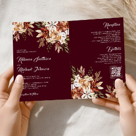 Terracotta Floral Wildflower Burgundy Wedding Inbjudan