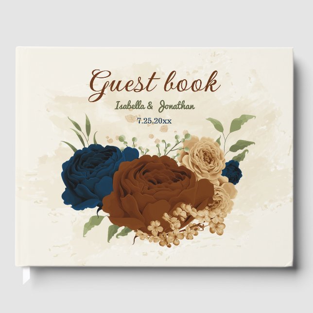 Terracotta-flottan blommigt bröllop gästböcker (Framsida)
