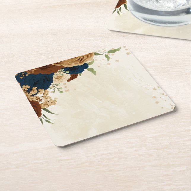 Terracotta-flottan blommigt bröllop underlägg papper kvadrat (Vinklad)