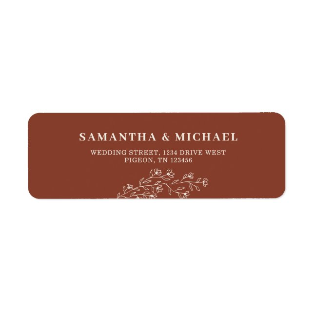 Terracotta Flower New Weds Bröllop adress Returadress Etikett (Framsidan)