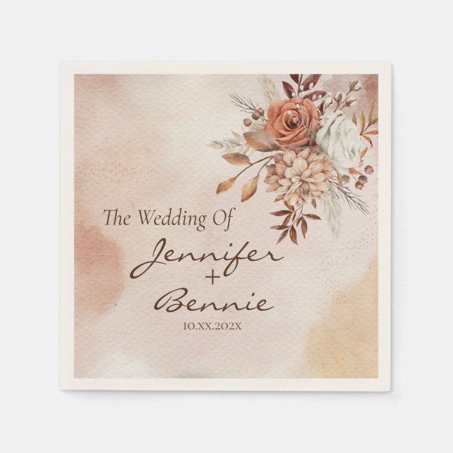 Terracotta Flowers Bohemian Rustic Blommigt Boho Pappersservett (Framsidan)