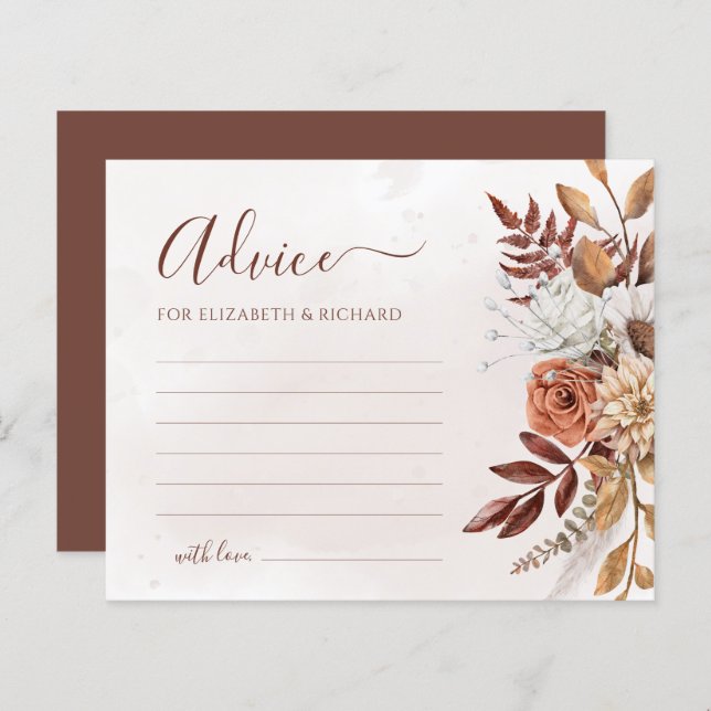 Terracotta Flowers Boho Fall Wedding Advice Card (Fram/baksida)