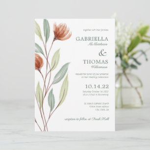 Terracotta Flowers Botanical Wedding bjudande Inbjudningar