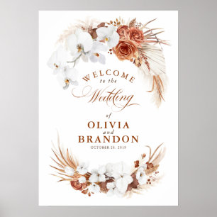 Terracotta Flowers Elegant bröllop Välkomstecken Poster