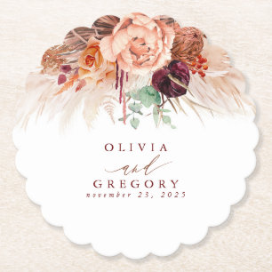 Terracotta Flowers Pampas Grass Elegant Tropical Underlägg Papper