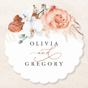 Terracotta Flowers Pampas Grass Elegant Tropical Underlägg Papper