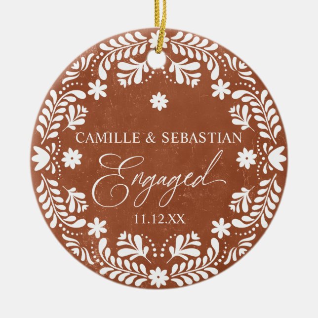 Terracotta Första julen Förlovning Photo Julgransprydnad Keramik (Framsidan)