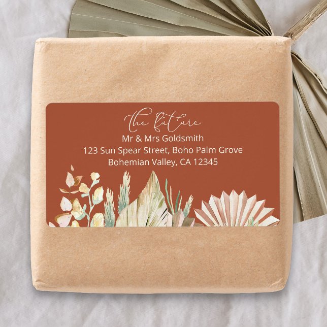 Terracotta framtida Mr. och Mrs Return Address Lab Fraktsedel (Address labels from my Boho Palm Bridal Shower Collection)