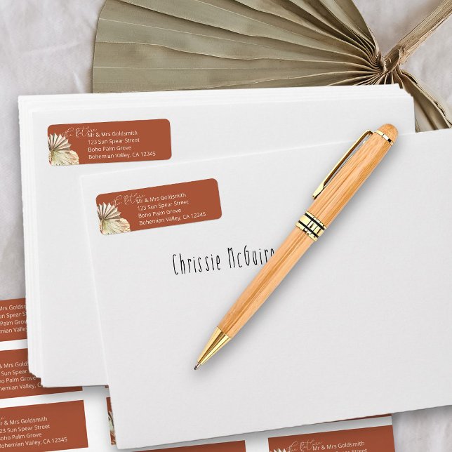 Terracotta Future Mr och Mrs Returadress Etikett (Return address labels from my Boho Palm Bridal Shower Collection)