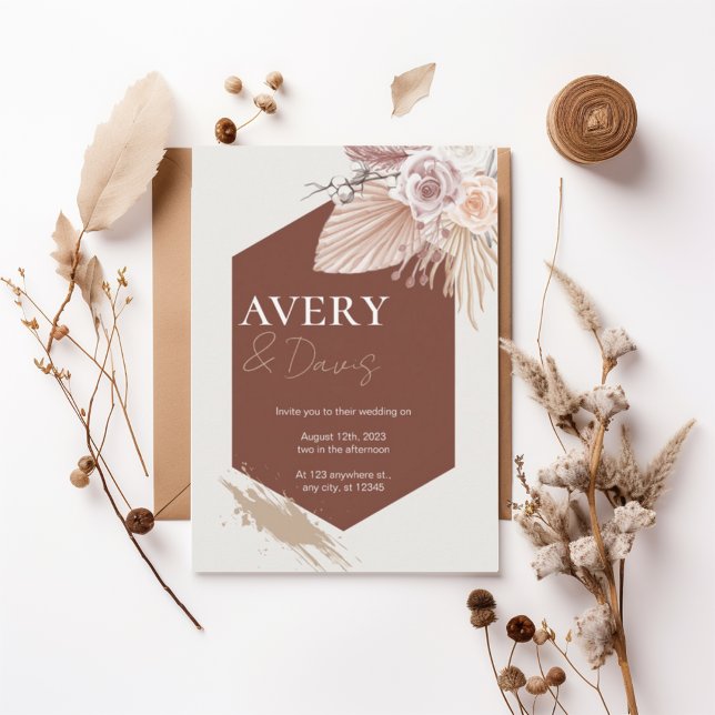 Terracotta Geometric Boho Wedding Invitation Inbjudningar (Skapare uppladdad)