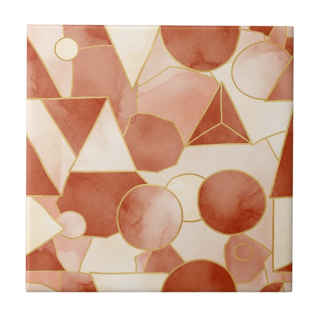 Terracotta Geometric - Gold Line Art Mosaic (1) Kakelplatta (Framsidan)