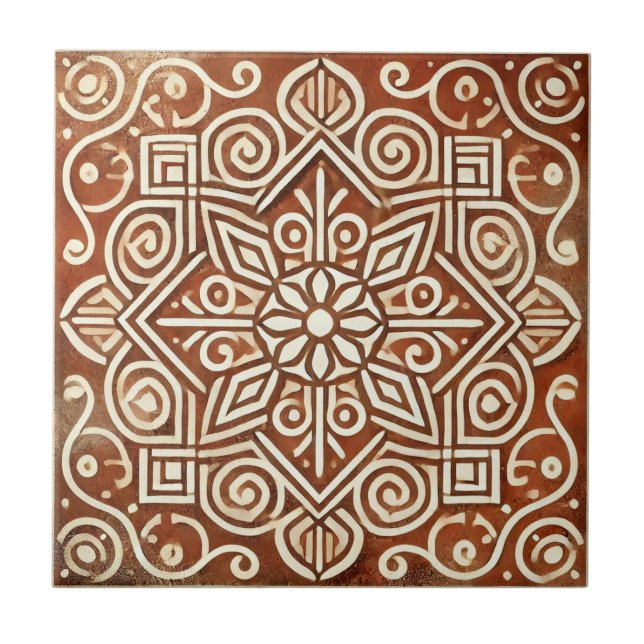 Terracotta Geometric Mönster Ceramic Tile Kakelplatta (Framsidan)