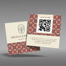 Terracotta Geometric Square QR Business Card Fyrkantigt Visitkort