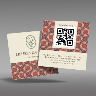 Terracotta Geometric Square QR Business Card Fyrkantigt Visitkort