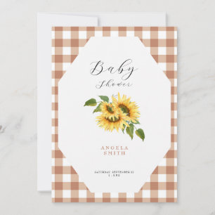 Terracotta Gingham Solrosgeneriska babyskor Inbjudningar