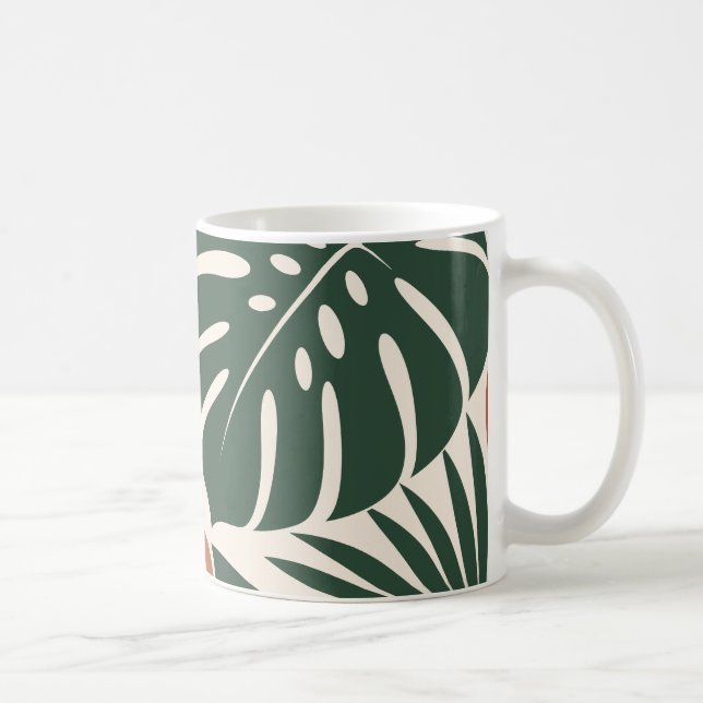 Terracotta Green Tropical Leaf Silhouette Kaffemugg (Höger)