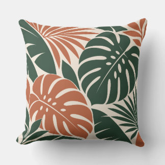 Terracotta Green Tropical Leaf Silhouette Kudde