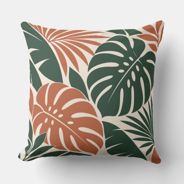 Terracotta Green Tropical Leaf Silhouette Kudde (Framsida)