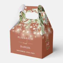 Terracotta Greenery String Ljus Monogram Bröllop Presentaskar