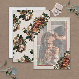Terracotta Greenery Vellum Overlay Photo Bröllop Inbjudningar
