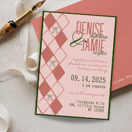 Terracotta & Grönt Argyle Bow Preppy Fall Wedding Inbjudningar