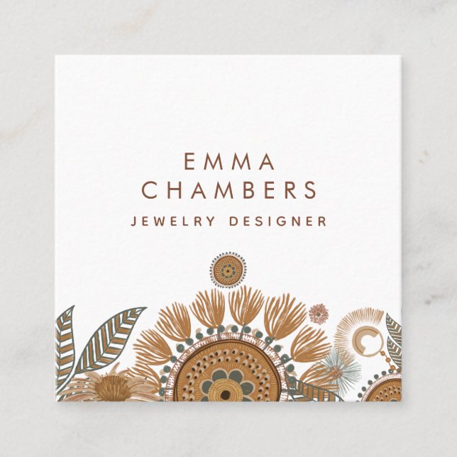 Terracotta Grönt Jewelry Designer Fyrkantigt Visitkort (Framsida)