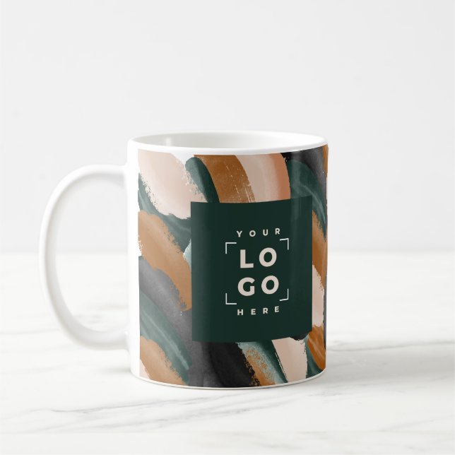 Terracotta, gröntens abstrakt målad med minimal mo kaffemugg (Vänster)