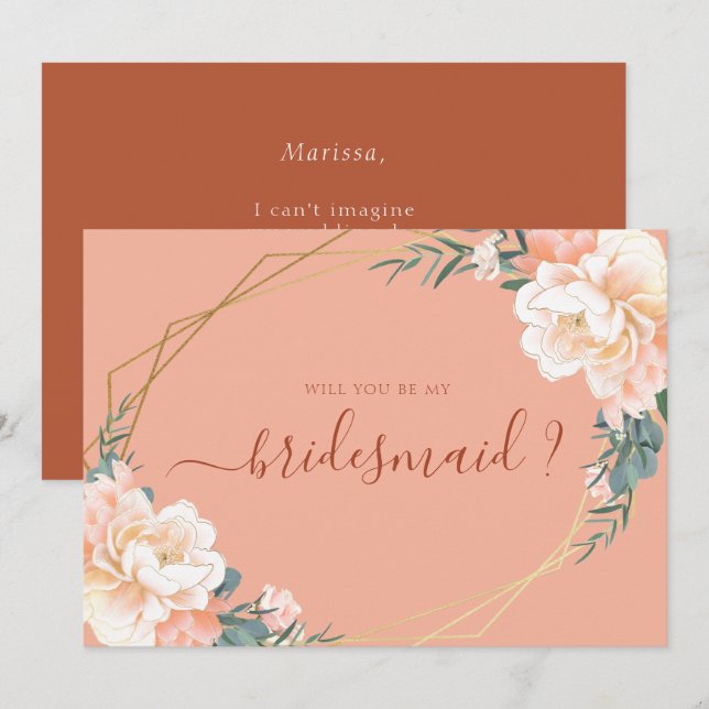 Terracotta Guld Blommigt blir min bridesmaid Inbjudningar (Fram/baksida)