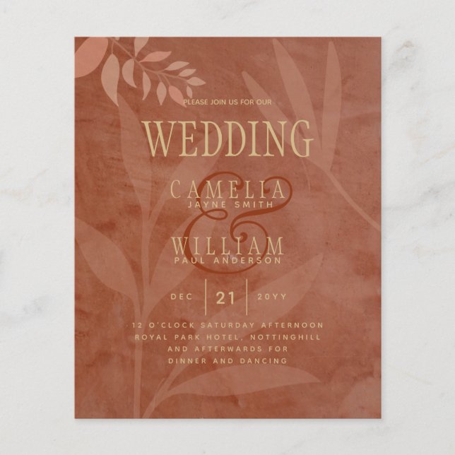 Terracotta Guld Fall Wedding Löv Modern Flygblad (Framsidan)