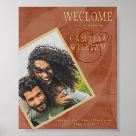 Terracotta Guld Fall Wedding Photo Välkomsttecken Poster