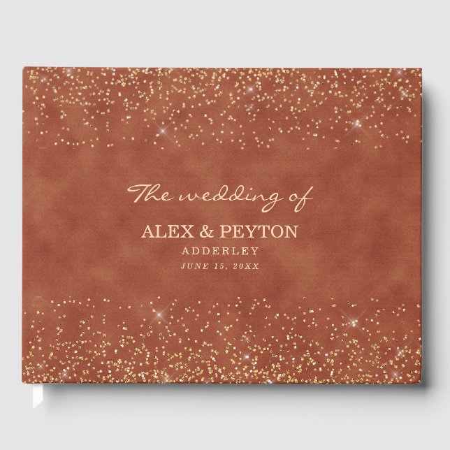 Terracotta Guld Glitter Bride Groom Bröllop Gästböcker (Framsida)