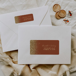 Terracotta Guld Glitter Bröllop Returadress Returadress Etikett