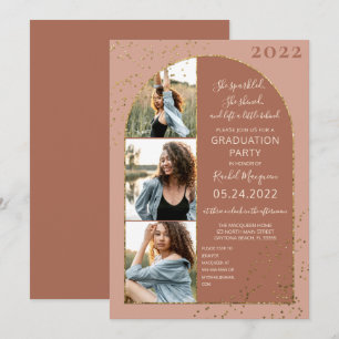 Terracotta Guld Glitter Confetti Photo Studenten Inbjudningar