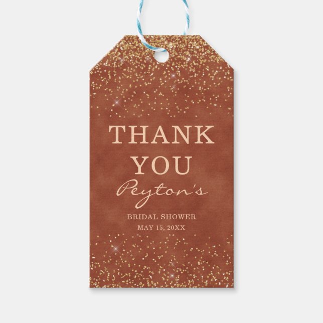 Terracotta Guld Glitter Möhippa Tack Presentetikett (Framsidan)