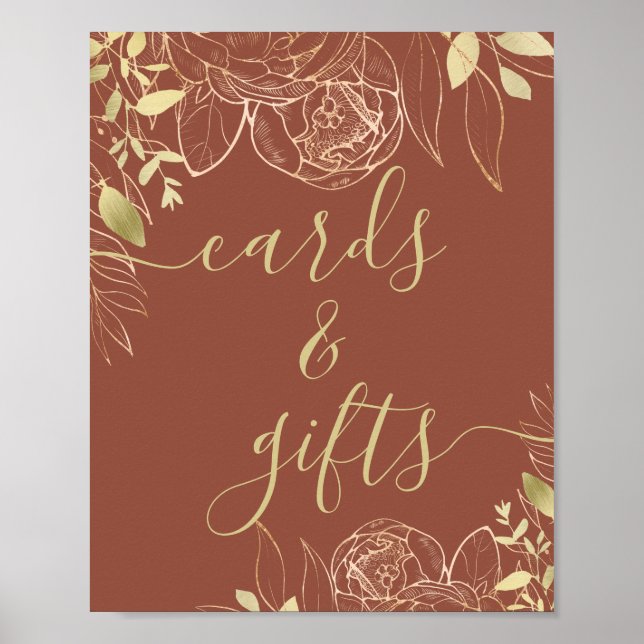 Terracotta & Guld Modern Blommigt Cards & Gifts Poster (Framsidan)