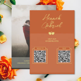 Terracotta Guld Photo Bröllop QR Cd-höljeskort Tilläggskort