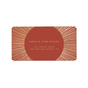 Terracotta & Guld sunburst ram art deco adress Adressetikett