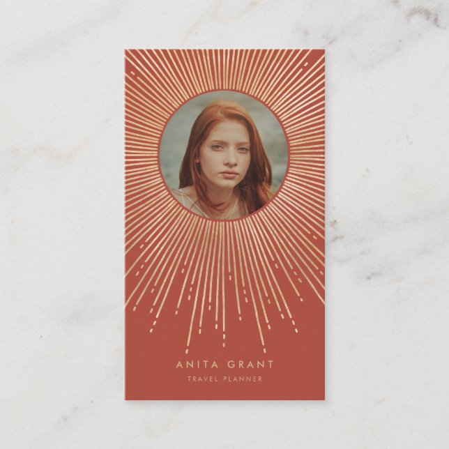 Terracotta & Guld sunburst ram art deco lodrät Visitkort (Framsida)