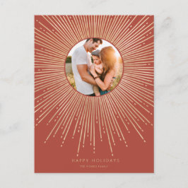 Terracotta & Guld sunburst ram julfoto Vykort