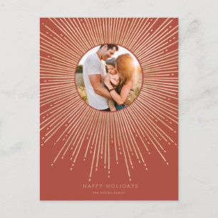 Terracotta & Guld sunburst ram julfoto Vykort