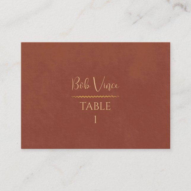 Terracotta & Guld Warm Boho Luxe Romantic Bröllop Placeringskort (Framsida)