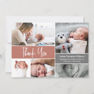 Terracotta Handlettering Photo Collage Baby Shower Tack Kort